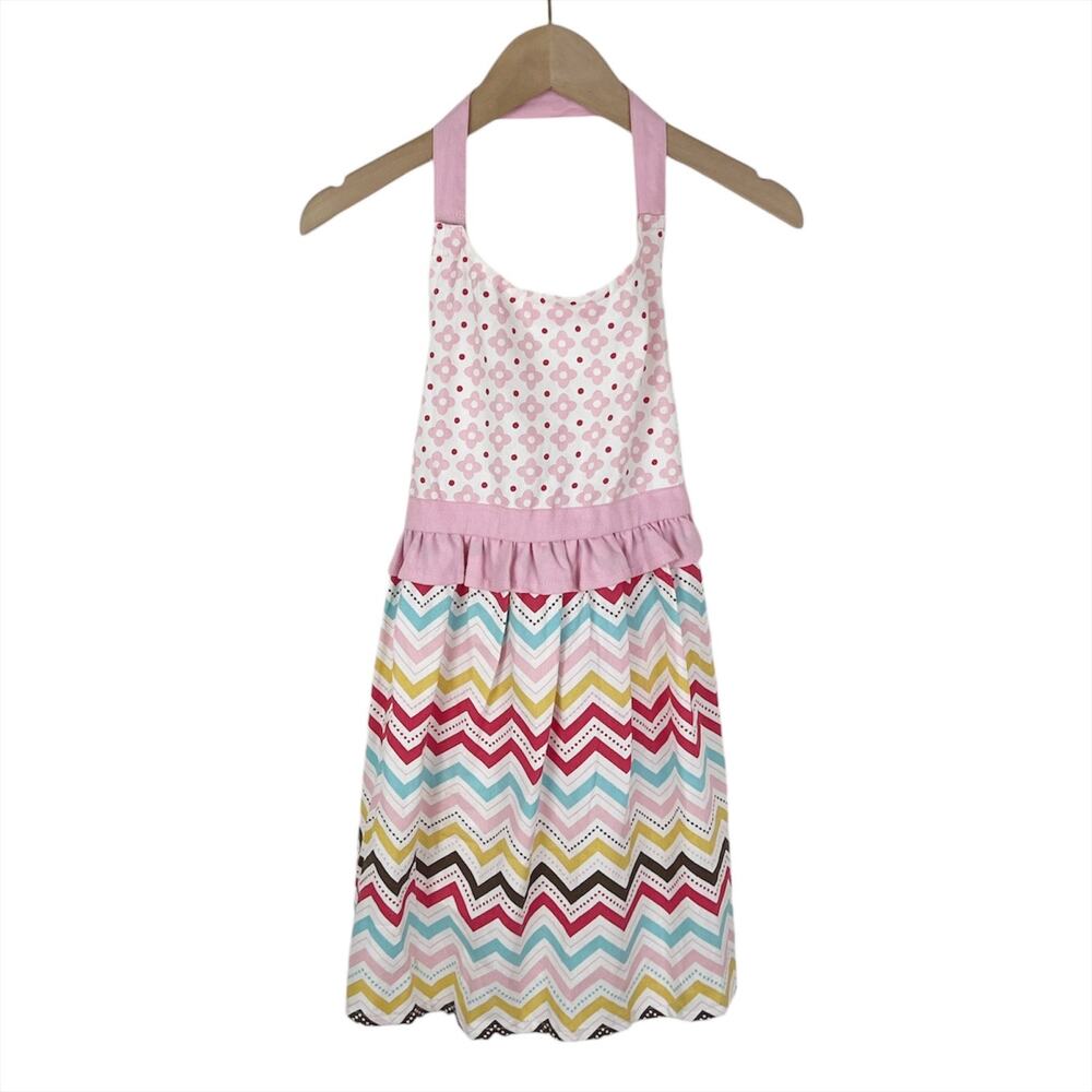 Circo Girls Kids Floral and Chevron Print Ruffle Kitchen Apron Pink